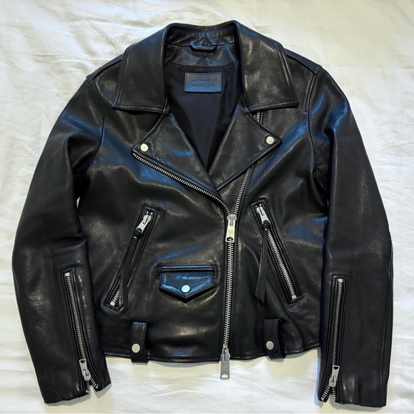 All Saints Black Leather Moto Jacket - Picture 2 of 8